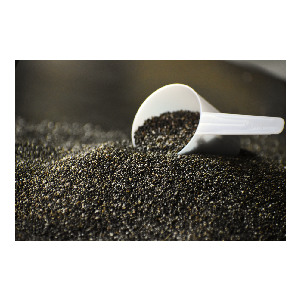 O nosso stock de sementes de Chia biológicas.