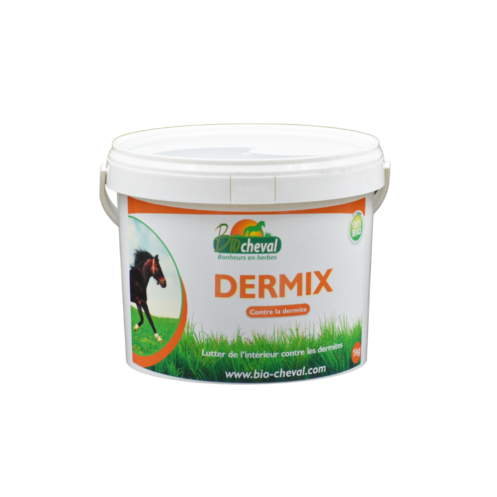 Dermix: aanvullend paardenvoer voor dermatitis, jeuk en zomerschurft bij paarden, ezels en pony's.